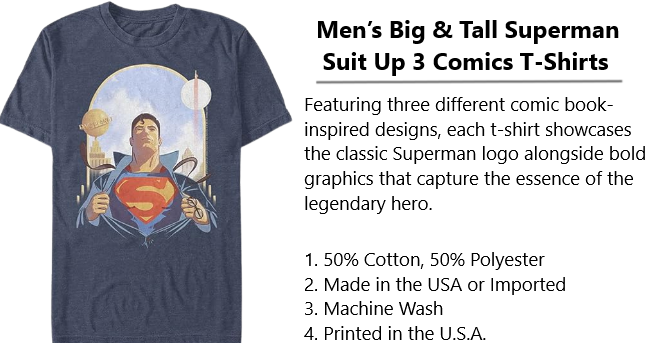 egyptisk crack Elektrisk Men's Big & Tall Superman Suit Up 3 Comics T-Shirts